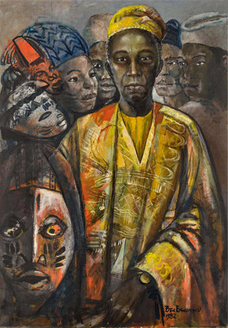 Man And Masks - Ben Enwonwu - African Painting - Life Size Posters