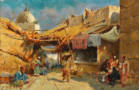 Market (Bazaar ) - Carl Wuttke - Vintage Orientalist Painting by Tallenge Store