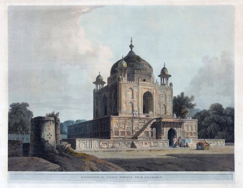 Mausoleum Of Sultan Perveiz In Allahbad - Thomas And William Daniell - Vintage Orientalist Aquatint of India - Canvas Prints by William Daniell