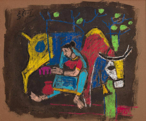 Milkmaid - Maqbool Fida Husain Painting - Life Size Posters by M F Husain