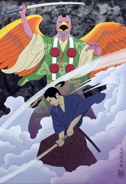 Miyamoto Mussashi Conquering The Karasu - Hisashi Tenmyouya - Art Prints