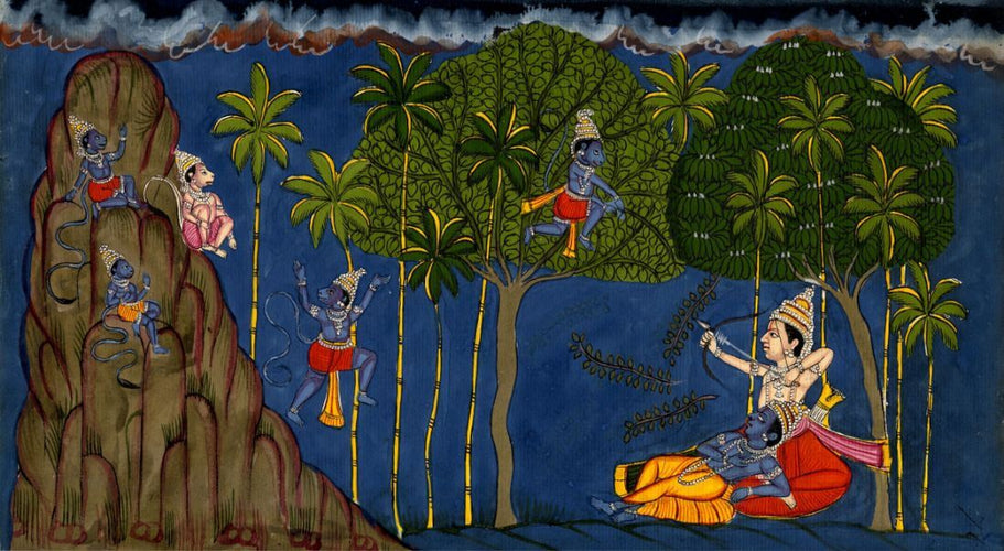 Artwork of Monkeys Plunder The Honey Grove On Hanuman's Return From Lanka - Indian Vintage Paiting From Ramayana - c1805 by Tallenge