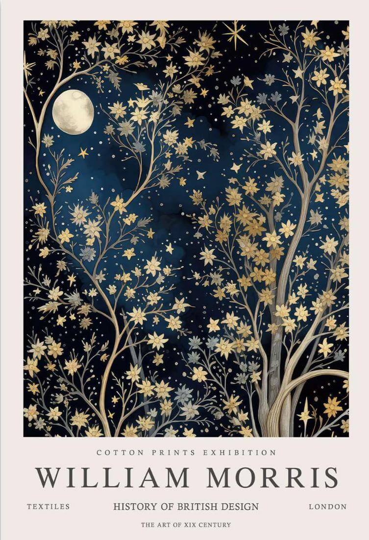 Moon & Stars 2 - William Morris Exhibition Poster - Vintage Design