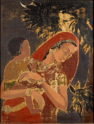 Mother And Child - Asit Kumar Haldar -  Bengal School Of Art - Indian Painting - Framed Prints by Asit Kumar Haldar