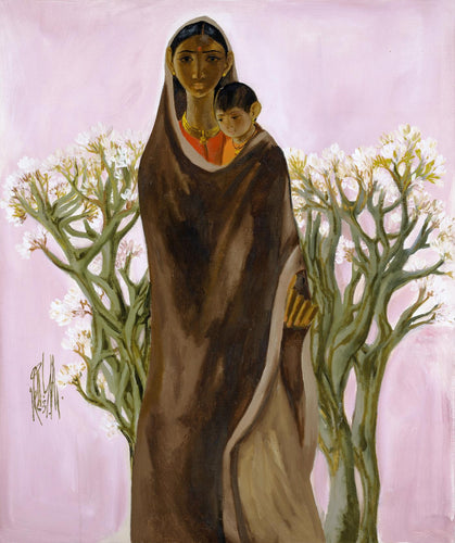 Large Artwork Prints of Mother And Child - B Prabha - Indian Art Painting - Large Art Prints by B. Prabha