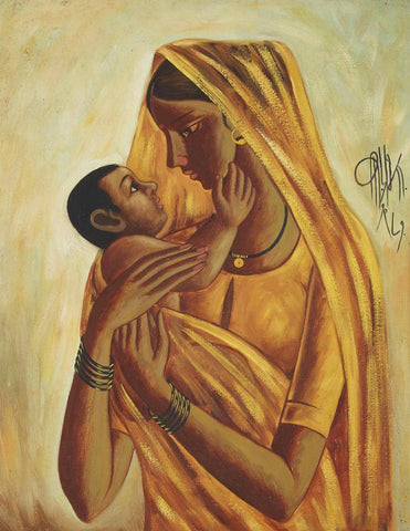 Mother And Child - B Prabha Painting - Indian Masters Art by B. Prabha