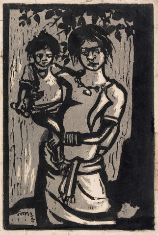 Mother And Child  - Nandalal Bose - Bengal School - Indian Art Painting by Nandalal Bose