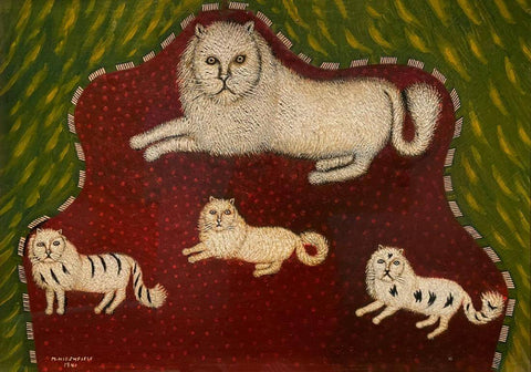 Mother Cat With Kittens - Morris Hirshfield - Folk Art Painting by Morris Hirshfield
