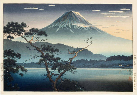 Mount Fuji from Lake Sai, Evening - Tsuchiya Koitsu - Ukiyo-e Woodblock Print Art Painting by Tsuchiya Koitsu
