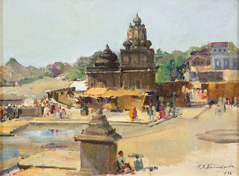 Nasik Scene With Temples (1) - Antonio Xavier Trindade - Indian Art Painting by L N Taskar