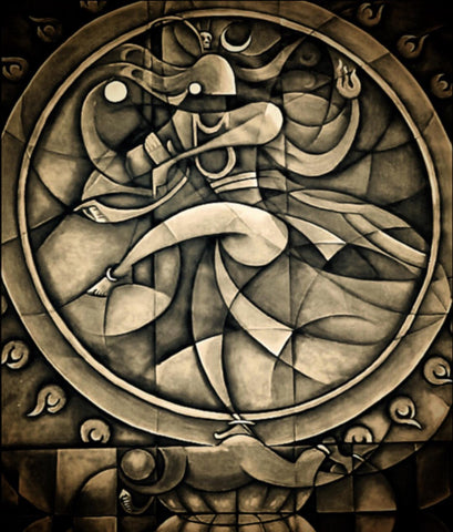 Nataraj - Lord Shiva As Divine Tandav Dancer - Contemporary Indian Painting by Akal
