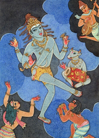 Natraj Lord Shiva Dancing With Nandi - Indian Spiritual Religious Art Painting by Raja