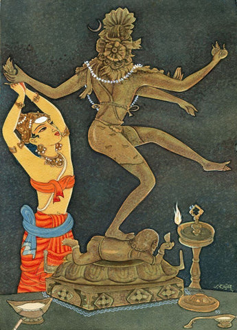 Natraj Worship (Lord Shiva) - Indian Spiritual Religious Art Painting by Raja