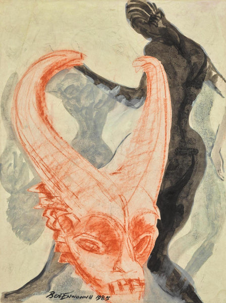 Negritude With Igbo Mask - Benedict Enwonwu M B E - Modern and Contemporary African Art Painting - Life Size Posters