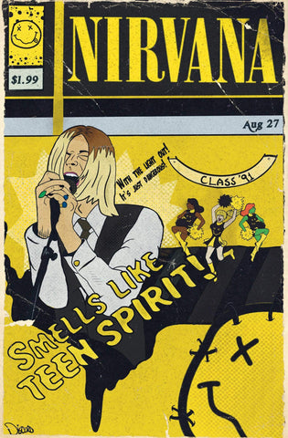 Nirvana - Smells Like Teen Spirit (Comic Cover) - Grunge Music Fan Art Poster - Large Art Prints