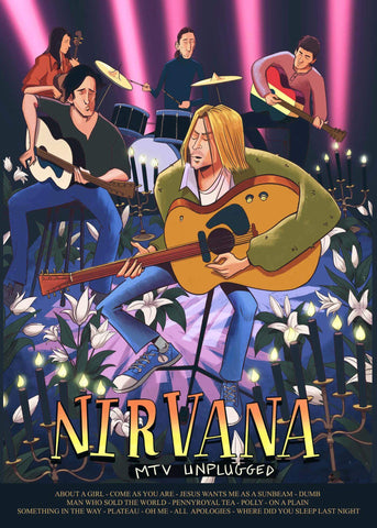Nirvana Unplugged - Kurt Cobain - Fan Art Poster - Posters