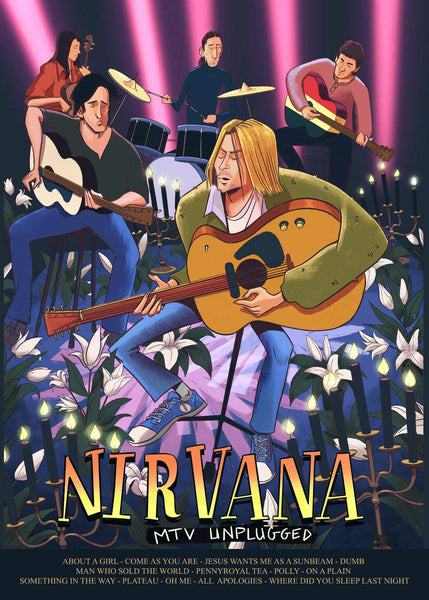 Nirvana Unplugged - Kurt Cobain - Fan Art Poster by Tallenge Store