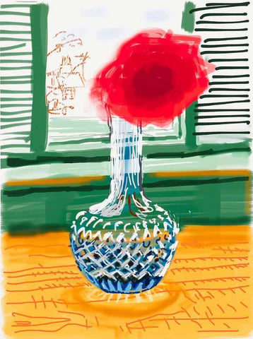 No 281 (Vase With Red Flower) - David Hockney iPhone Drawing - Art Prints