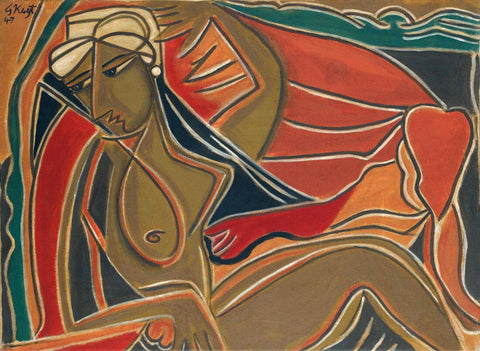 Nude With Pearl Earring - George Keyt - Life Size Posters by George Keyt