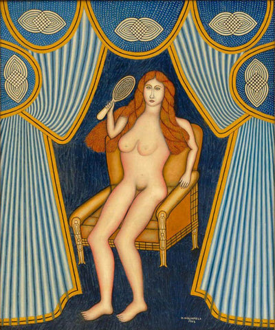 Nude at the Window - Morris Hirshfield - Modern Primitive Art Painting by Morris Hirshfield