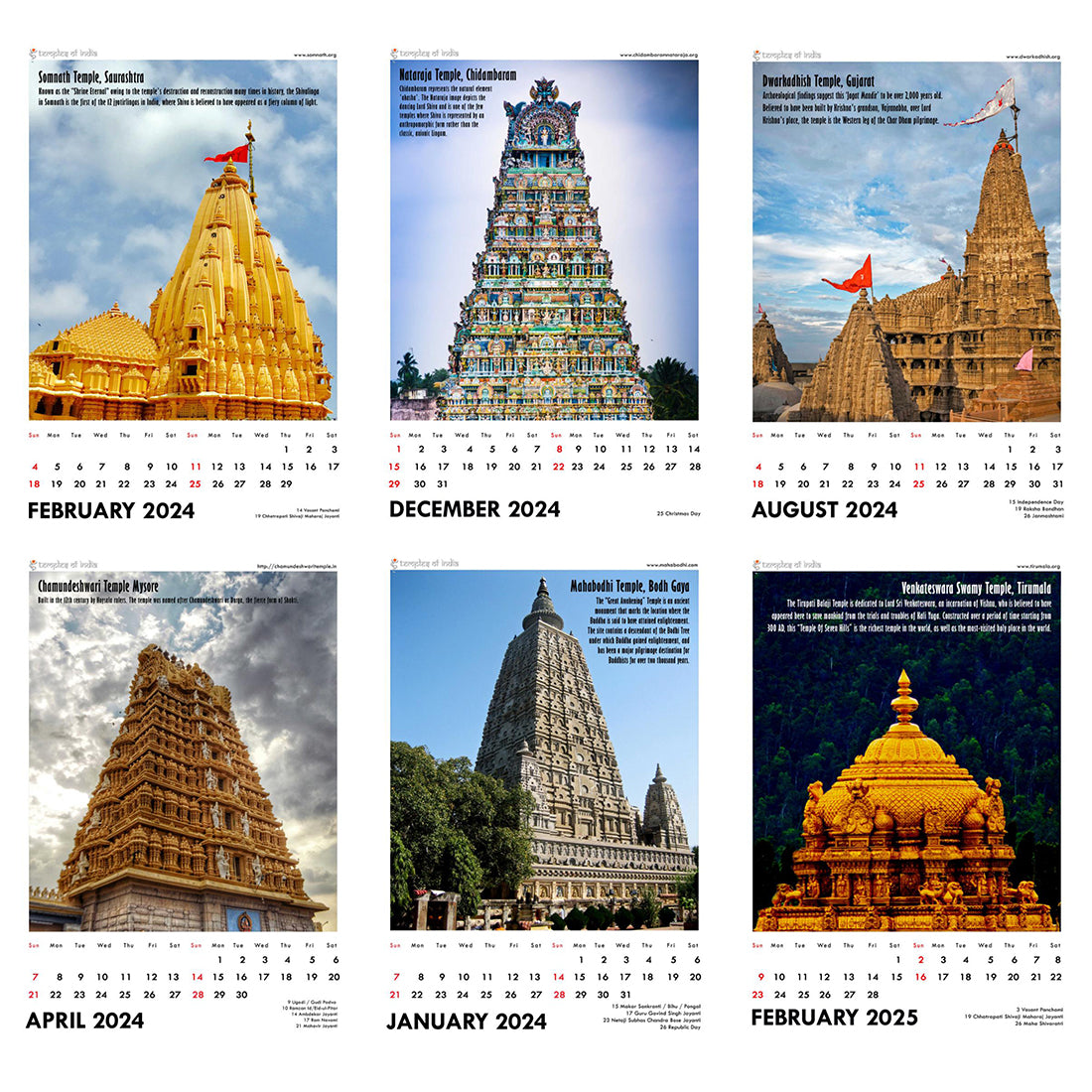 2024 Desk Calendar Temples Of India by Tallenge Store Buy 2018 Wall
