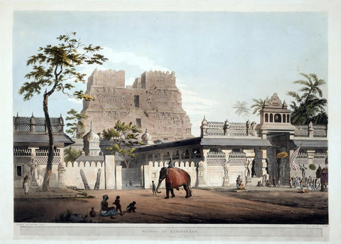 Pagoda (Temple) At Rameshwaram - Thomas and William Daniell - c1804 - Vintage Orientalist Aquatint of India - Life Size Posters by William Daniell