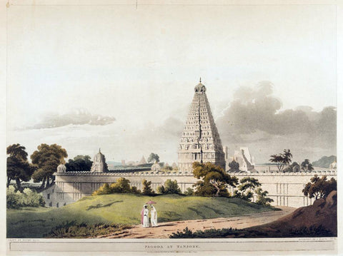 Pagoda (Temple) At Tanjore - Henry Salt - Vintage Orientalist Aquatint of India by Henry Salt