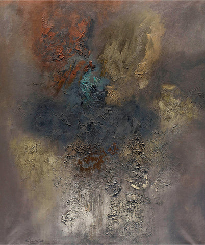 Painting In Black Gray Green And Brown -  Mohammad Kibria - Modern Masters Contemporary Abstract Painting - Life Size Posters