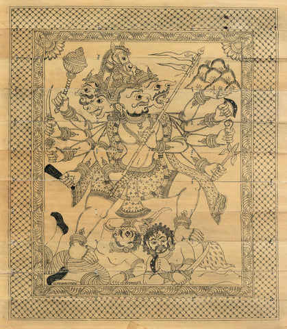 Panchmukhi Hanuman - Ancient Palm Leaf Art Illustration From Ramayan - Large Art Prints