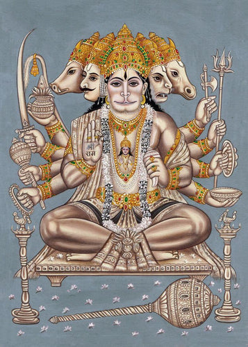 Artwork of Panchmukhi (Five-Headed) Lord Hanuman - Ramayan Art Painting by Tallenge