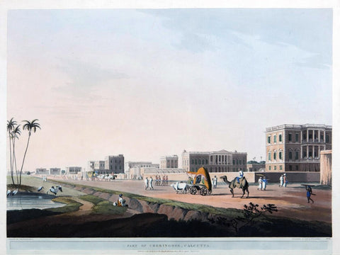 Part Of Chowrunghee In Calcutta - Thomas Daniell - Vintage Orientalist Aquatint of India by Thomas Daniell