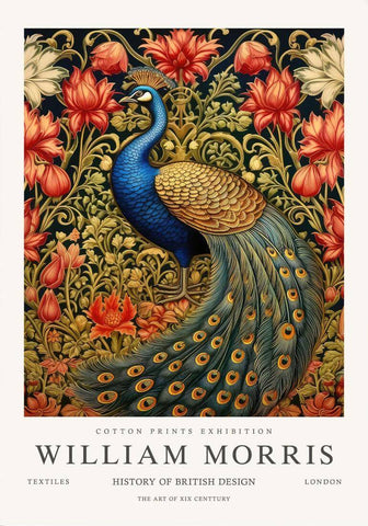 Peacock - William Morris Exhibition Poster - Vintage Naturalistic Design Wall Art - Canvas Prints by William Morris