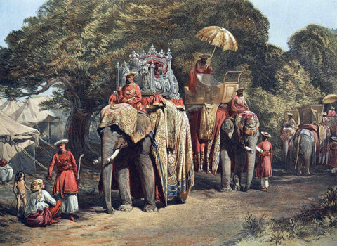 Pheel Khan (Elephants Quarters) In Holcars Camp 1867 - William Simpson - Vintage Orientalist Painting Of India - Framed Prints by William Simpson