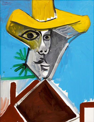 Portrait Of A Man In Yellow Hat - Pablo Picasso Painting - Large Art Prints by Pablo Picasso