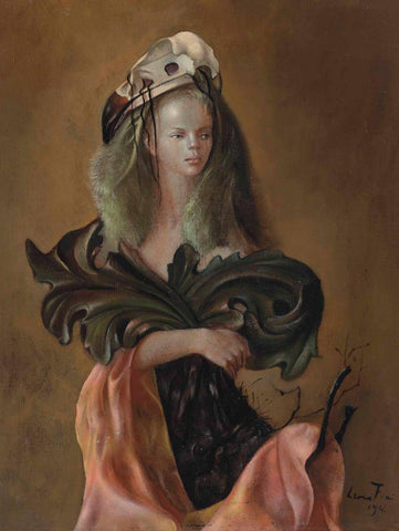 Portrait Of A Woman With Acanthus Leaves - Leonor Fini - Surrealist Art Painting by Leonor Fini