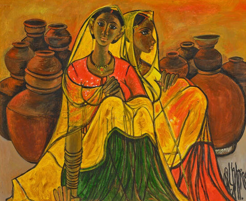 Potter Women - B Prabha - Indian Art Painting by B. Prabha