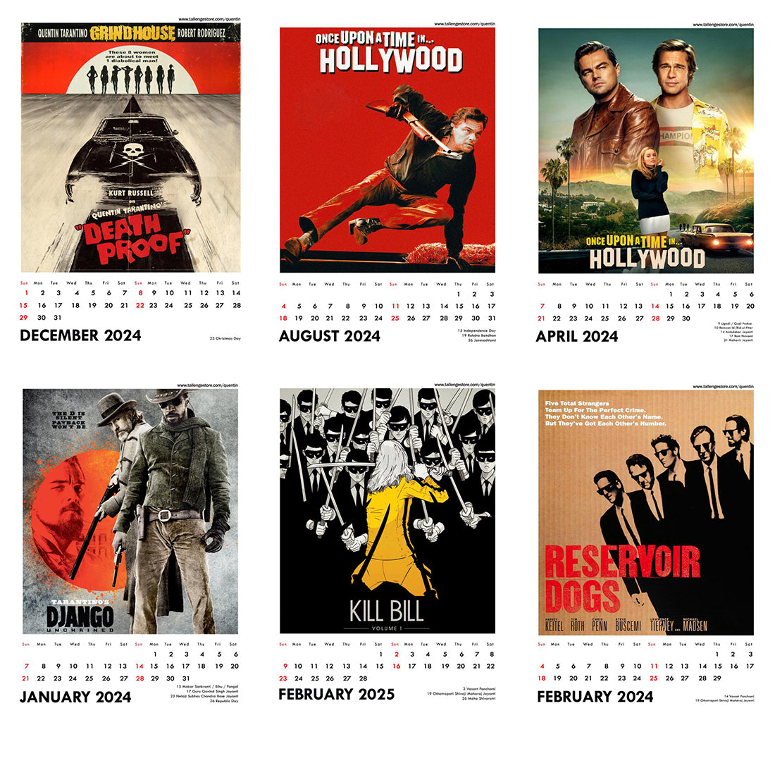 2024 Wall Calendar Quentin Tarantino Movie Calendar Hollywood