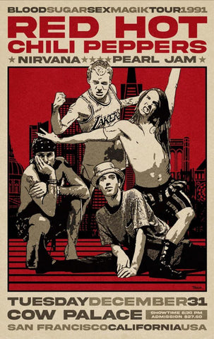 RHCP Nirvana Pearl Jam - Blood Sugar Sex Magic Tour 1991 - Concert Poster - by Tallenge Store