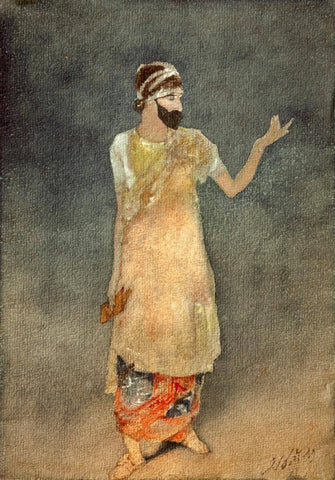 Rabindranath in the role of Kavishekhar - Abanindranath Tagore - Bengal School - Indian Art Painting by Abanindranath Tagore