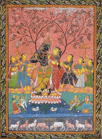 Radha Krishna - Geet Govinda  - Indian Pattachitra Art Painting by Tallenge