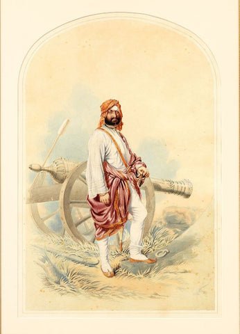 Rajah Shere Singh Attariwala (Sikh Commander And General) c1853 - Colesworthy Grant - Vintage Indian Sikh Art Painting by Tallenge