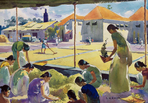 Raking Farmwork - Syed Haider Raza (Early Works) - Large Art Prints