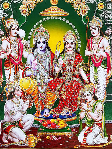 Ram Darbar - Ram Sita Laxman Bharat Shatrughan and Hanuman - Ramayan Painting - Art Prints