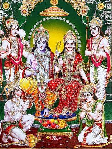 Ram Darbar - Ram Sita Laxman Bharat Shatrughan and Hanuman - Ramayan Painting - Art Prints