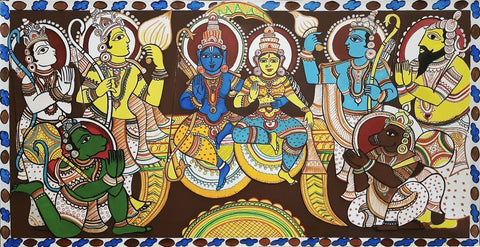 Ram Darbar - Ramayan Kalamkari Painting - Indian Traditional Art by Raghuraman