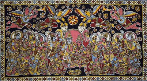 Ram Darbar Pattabhishekam - Ram Laxman Sita and Hanuman - Ramayan Kalamkari Painting - Large Art Prints