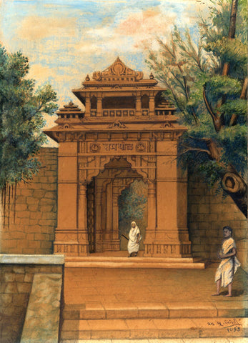 Ram Pol (Temple) - Vintage Painting Of India - Large Art Prints by L N Taskar