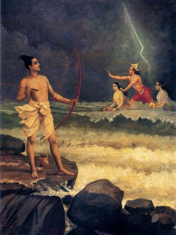 Ram Sagar Darpa Haran (Rama Vanquishing the Ocean)  - Raja Ravi Varma Painting by Raja Ravi Varma