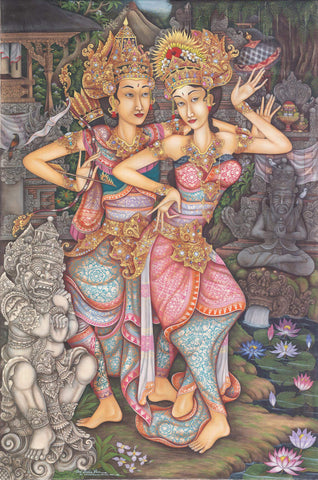 Ram Sita - Balinese Ramayan Painting by Kritanta Vala