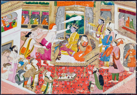 Rama And Sita Enthroned (Pattabhishek Ram Darbar - Punjab School c1800 -  - Vintage Indian Ramayan Painting - Framed Prints